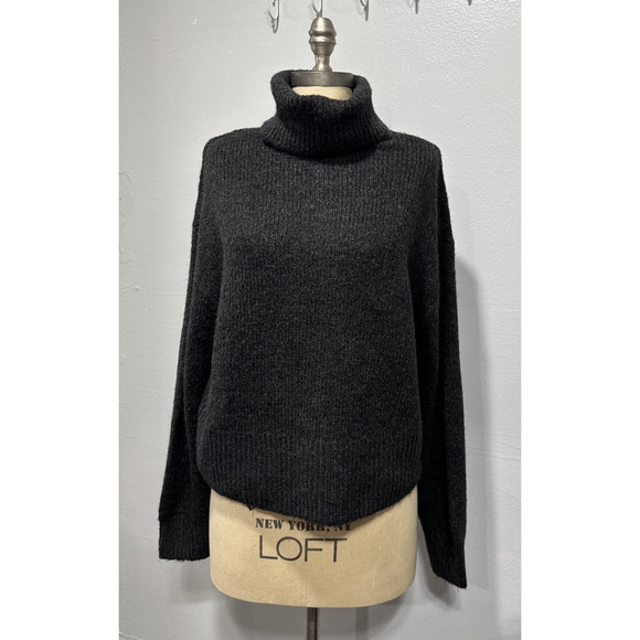 H&M Turtleneck Sweater Women Size XS Acrylic Wool Alpaca Blend Charcoal Knit - Picture 1 of 10